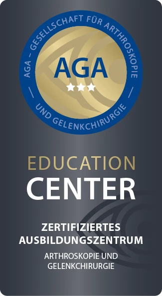 AGA Education Center seal, certified training centre for arthroscopy and joint surgery