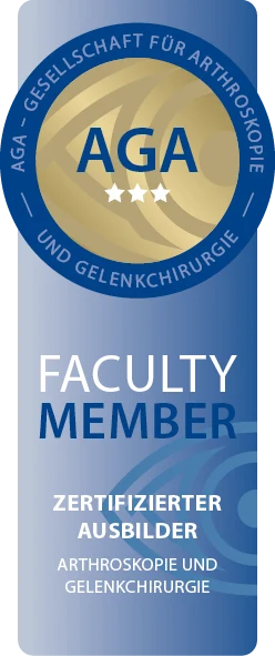 AGA Faculty Member seal, certified instructor for arthroscopy and joint surgery